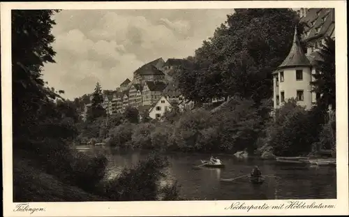 Ak Tübingen am Neckar, Neckarpartie mit Hölderlinturm