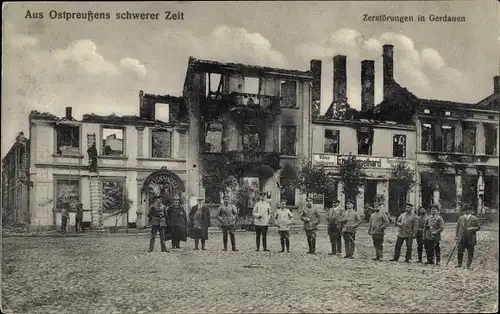 Ak Schelesnodoroschny Gerdauen Ostpreußen, Soldaten, Kriegszerstörung 1. WK