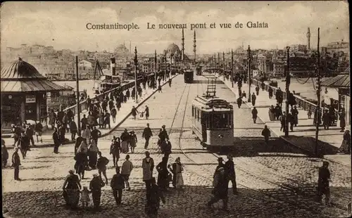 Ak Konstantinopel Istanbul Türkei, Le nouveau Pont, Galata, Straßenbahn