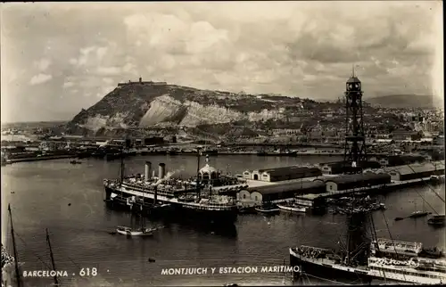 Ak Barcelona Katalonien Spanien, Montjuich y Estacion Maritimo