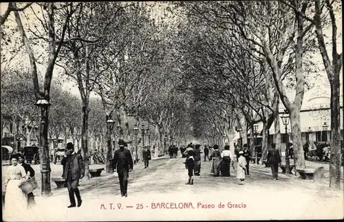 Ak Barcelona Katalonien Spanien, Paseo de Gracia