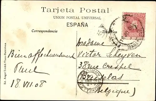 Ak Barcelona Katalonien Spanien, Paseo de Gracia