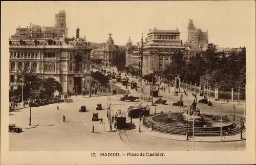 Ak Madrid Spanien, Plaza de Castelar, tranvías