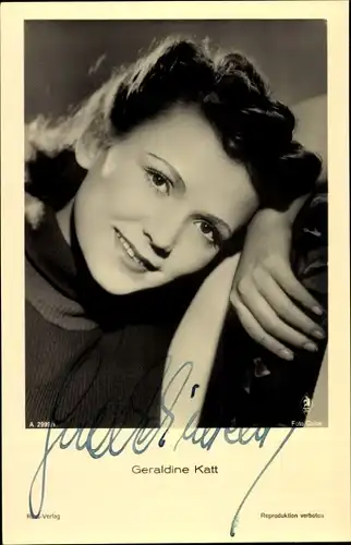 Ak Schauspielerin Geraldine Katt, Portrait, Hut, Ross Verlag, Autogramm
