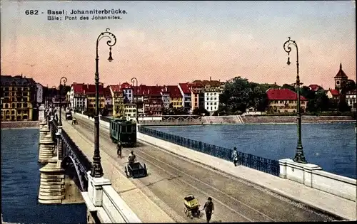 Ak Basel Bâle Stadt Schweiz, Johanniterbrücke, Straßenbahn