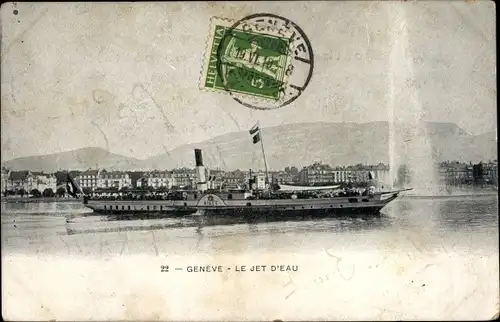 Ak Genève Genf Stadt, Le Jet d'Eau, Salondampfer Aigle, Blick auf den Ort