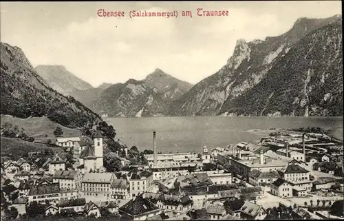 Ak Ebensee am Traunsee Oberösterreich, Gesamtansicht
