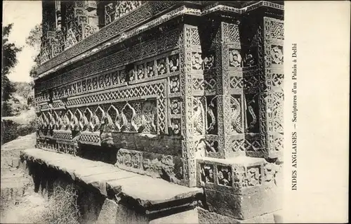 Ak Delhi Indien, Sculptures d'un Palais à Delhi
