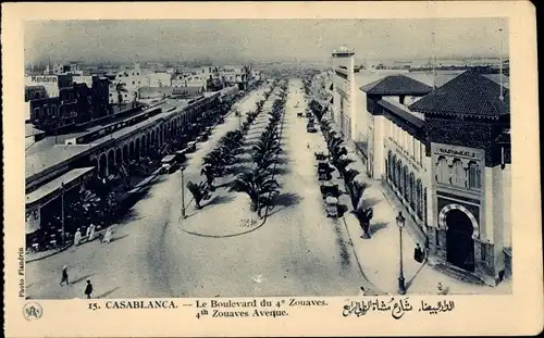 Ak Casablanca Marokko, Le Boulevard de 4e Zouaves, Tor, Autos, Palmen