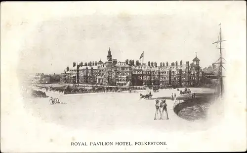 Ak Folkestone South East, Royal Pavilon Hotel, Promenade