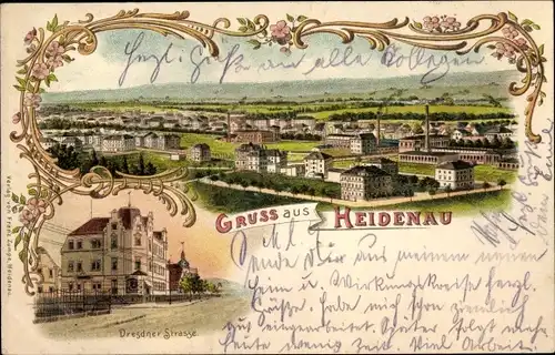Litho Heidenau in Sachsen, Totalansicht, Dresdner Straße