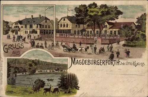 Litho Magdeburgerforth Möckern im Jerichower Land, Altes Gasthaus, Neues Gasthaus, Eichberge