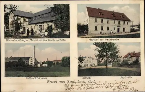 Ak Schönbach in der Oberlausitz, Gasthof z. Weintraube, Mittelschönbach, Schule, Arztvilla, Handlung