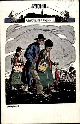 Künstler Ak Dachau in Oberbayern, Bayerns Malerwinkel, Menschen in Tracht