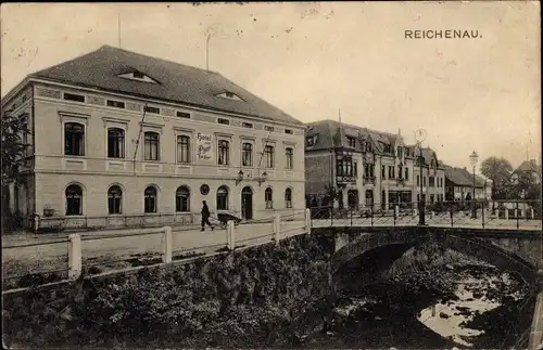 Ak Reichenau im Erzgebirge, Hotel, Brücke