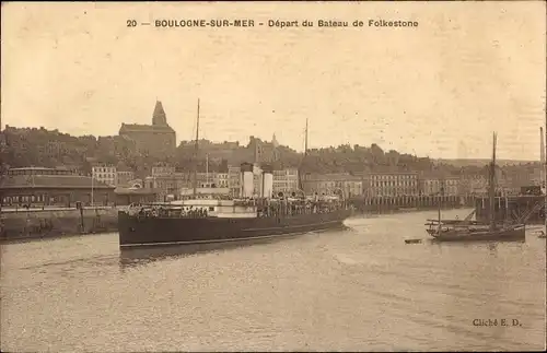 Ak Boulogne sur Mer Pas de Calais, Depart du Bateau de Folkestone