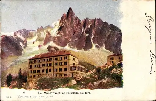 Ak Chamonix Mont Blanc Haute Savoie, Le Montanvert et l'aiguille du Dru
