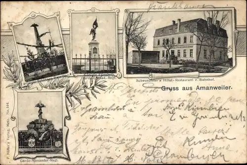 Ak Amanvillers Amanweiler Moselle, Hotel und Restaurant zum Bahnhof, Denkmal