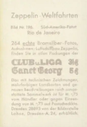 Sammelbild Zeppelin Weltfahrten Nr. 196, Süd-Amerika Fahrt, Rio de Janeiro