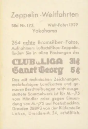 Sammelbild Zeppelin Weltfahrten Nr. 173, Welt-Fahrt 1929, Yokohama