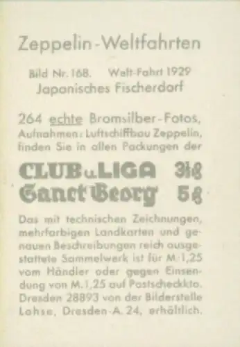 Sammelbild Zeppelin Weltfahrten Nr. 168, Welt-Fahrt 1929, Japanisches Fischerdorf