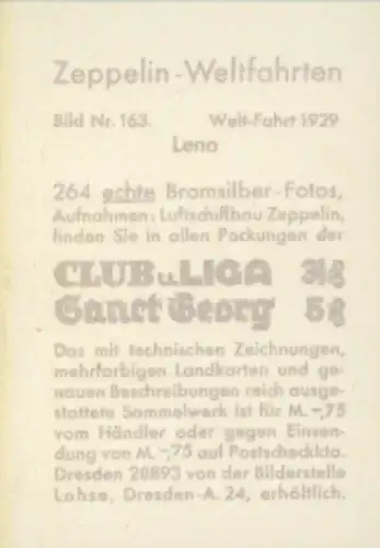 Sammelbild Zeppelin Weltfahrten Nr. 163, Welt-Fahrt 1929, Lena