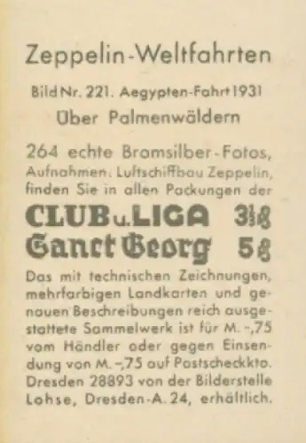 Sammelbild Zeppelin Weltfahrten Nr. 221 Ägypten-Fahrt 1931, Über Palmenwäldern, Schiffsschatten