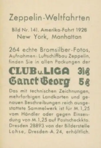 Sammelbild Zeppelin Weltfahrten Nr. 141 Amerika-Fahrt 1928, New York, Manhattan