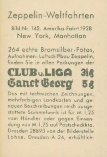 Sammelbild Zeppelin Weltfahrten Nr. 142 Amerika-Fahrt 1928, New York, Manhattan