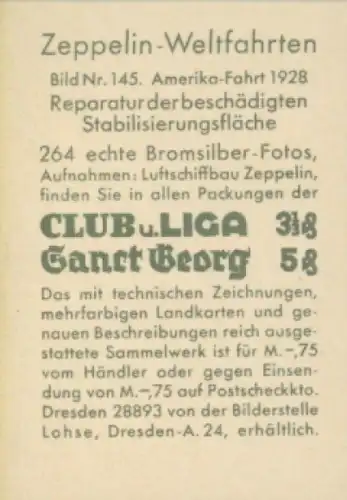 Sammelbild Zeppelin Weltfahrten 145 Amerika-Fahrt 1928, Reparatur beschädigter Stabilisierungsfläche