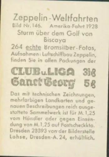 Sammelbild Zeppelin Weltfahrten Nr. 146 Amerika-Fahrt 1928, Sturm über dem Golf von Biscaya