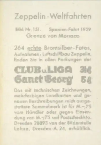 Sammelbild Zeppelin Weltfahrten Nr. 151 Spanien-Fahrt 1929, Grenze von Monaco