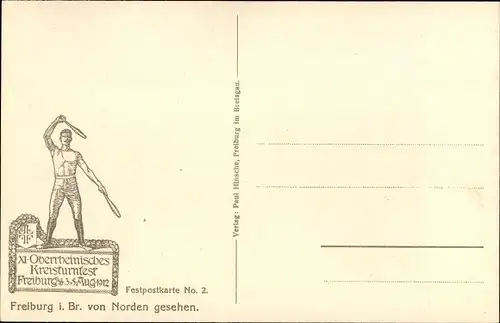 Passepartout Ak Freiburg im Breisgau, Oberrheinisches Kreisturnfest 1912, Stadtansicht