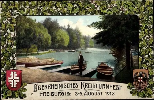 Passepartout Ak Freiburg im Breisgau, Oberrheinisches Kreisturnfest 1912, Ruderboote