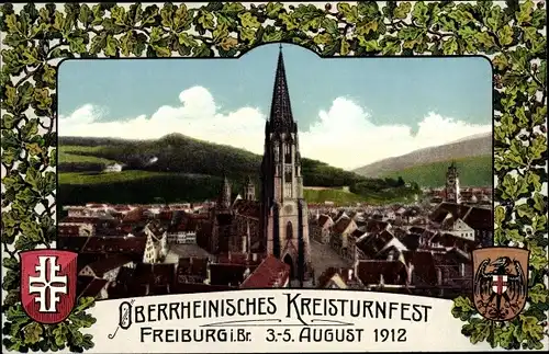 Passepartout Wappen Ak Freiburg im Breisgau, Oberrheinisches Kreisturnfest 1912, Ort, Kirche