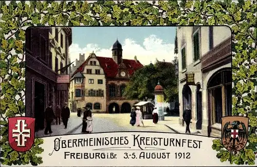 Ak Freiburg im Breisgau, Oberrheinisches Turnfest 1912, Straßenpartie, Litfaßsäule