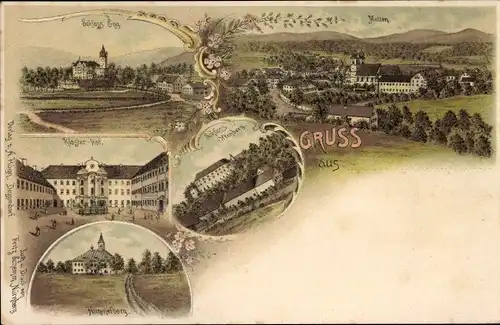 Litho Metten in der Region Donau Wald Niederbayern, Schloss Egg, Klosterhof, Schloss Offenburg