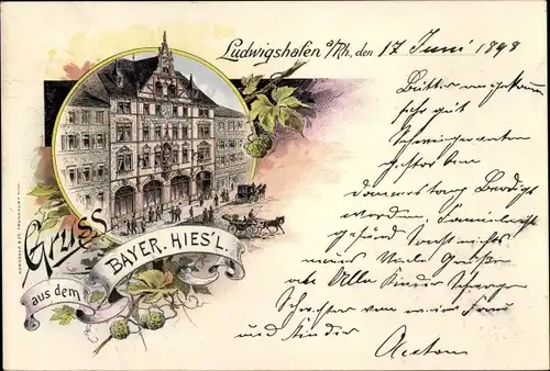 Litho Ludwigshafen am Rhein, Gasthaus Bayerisches Hies'l