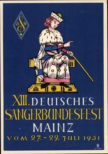 Ganzsachen Ak Mainz in Rheinland Pfalz, XIII. Deutsches Sängerbundesfest 1951