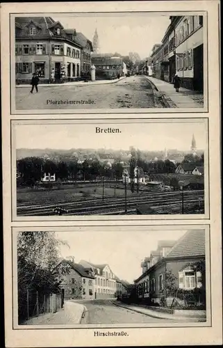 Ak Bretten im Kreis Karlsruhe Baden Württemberg, Pforzheimer Straße, Panorama vom Ort, Hirschstraße