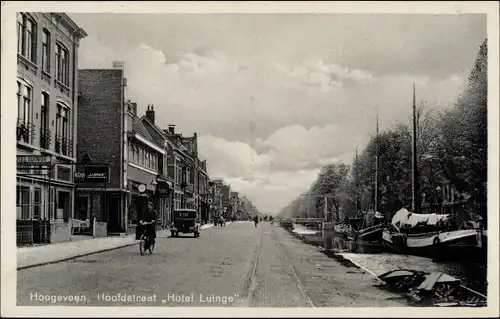 Ak Hoogeveen Drenthe, Hoofdstraat Hotel Luinge