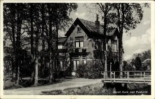 Ak Hollandscheveld Drenthe Niederlande, Geref. Kerk met Pastorie