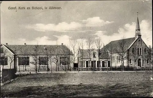 Ak Alteveer Drenthe Niederlande, Geref. Kerk en School