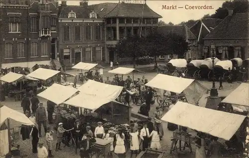 Ak Coevorden Drenthe Niederlande, Markt, Marktstände