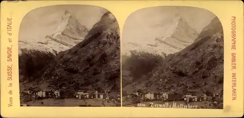 Stereo Kabinett Foto Zermatt Kt. Wallis Schweiz, Blick auf den Ort mit Matterhorn