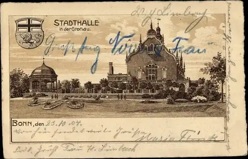 Litho Bonn am Rhein, Stadthalle in der Gronau, Wappen