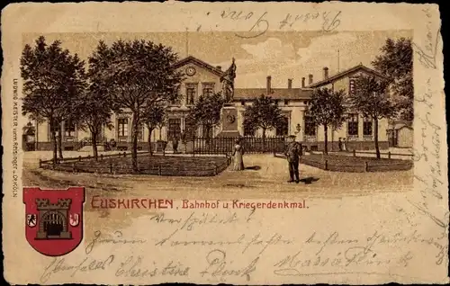 Litho Euskirchen Nordrhein Westfalen, Bahnhof, Kriegerdenkmal, Wappen