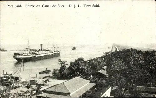 Ak Port Said Ägypten, Entree du Canal de Suez, Dampfschiff