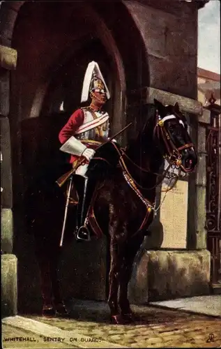 Künstler Ak City of Westminster London England, Whitehall, Sentry on guard, Reiter, Tuck 6412