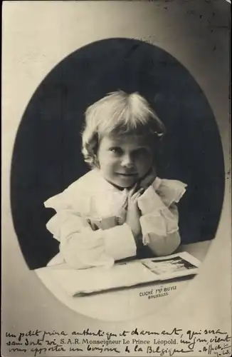 Ak Prinz Leopold von Belgien, Portrait